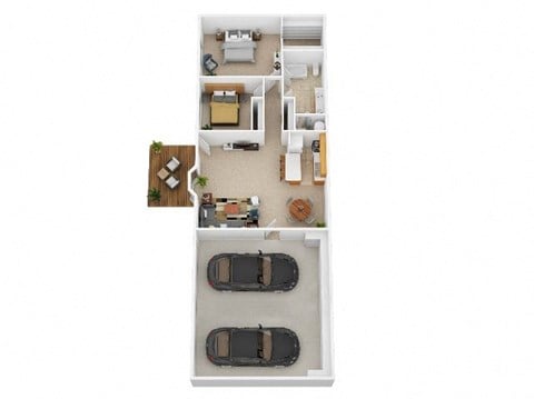 Floor plan for 2 beds, 1 bath, 950 sqft